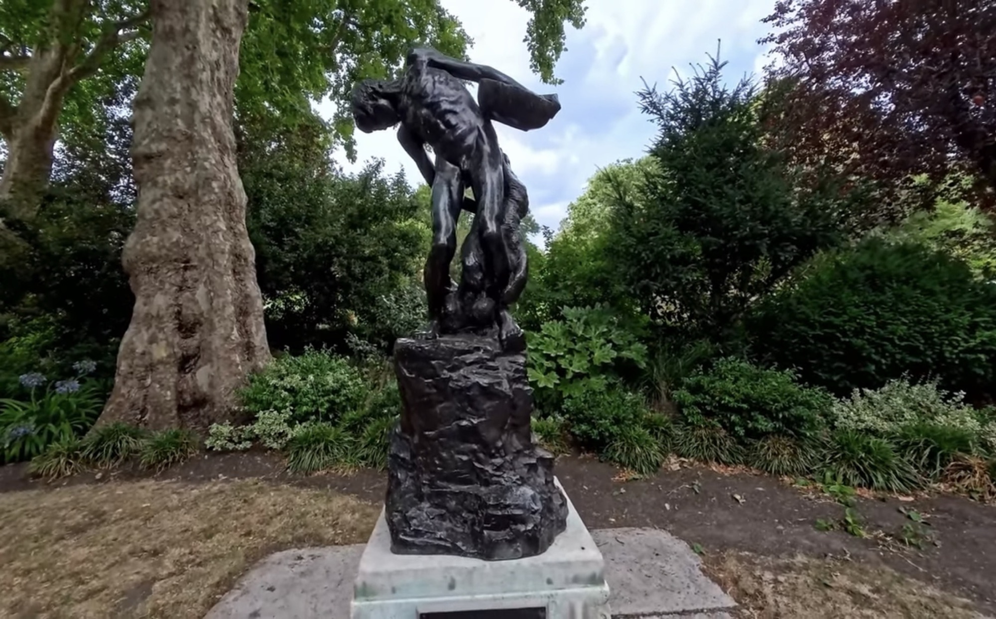 The Milo of Croton bronze statue in the Dutch Garden at Holland Park