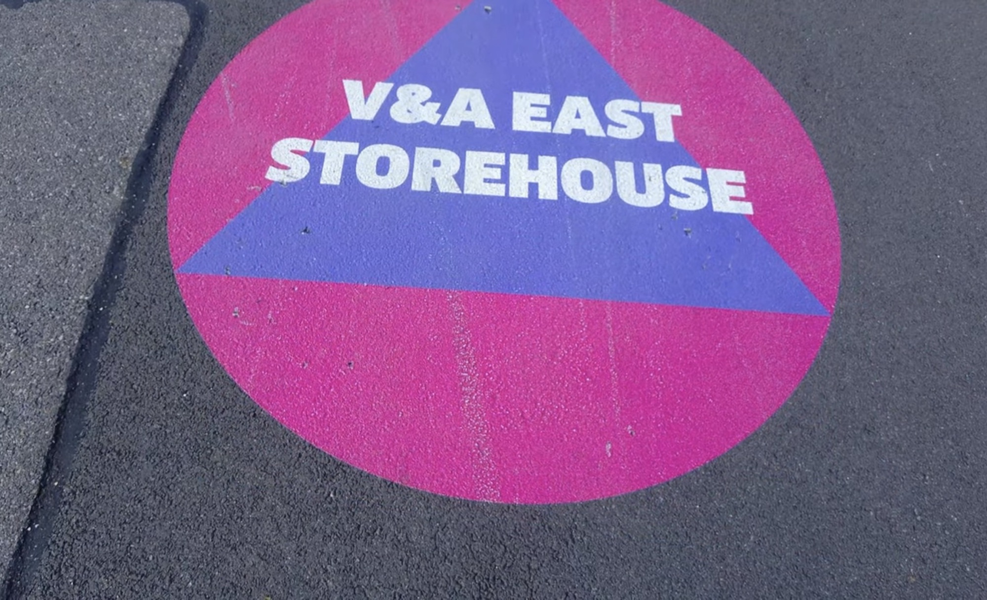 V&A East Storehouse ground marking painted on the pavement in Queen Elizabeth Olympic Park