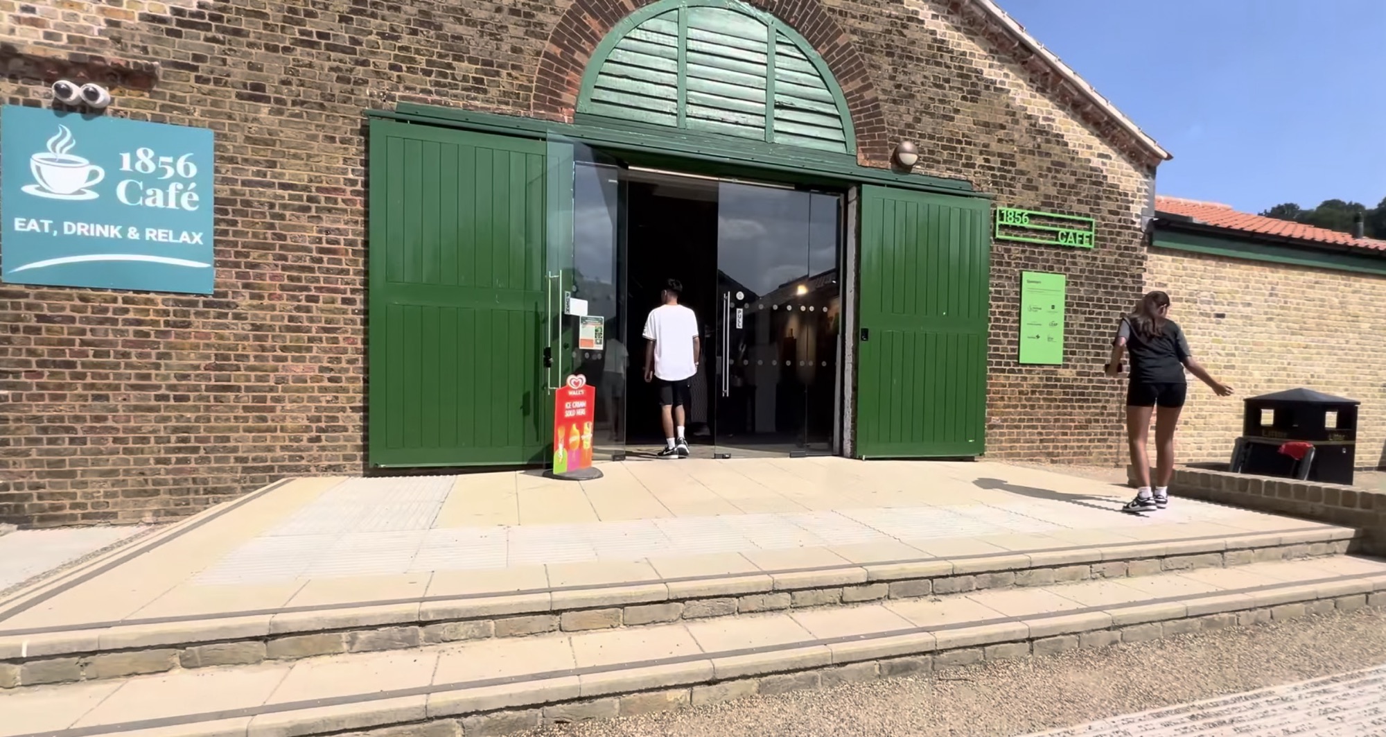Entrance to the 1856 Café in the restored brick barn at Hainault Forest Country Park